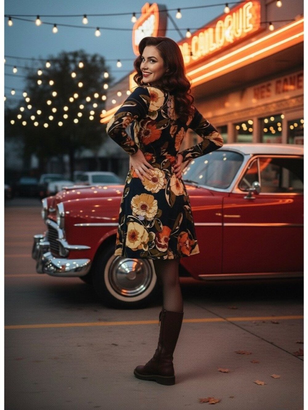 Altar'd State Navy Moody Floral Faux Wrap Dress S| Pin-Up Boho Cottagecore Indie - Picture 8 of 16